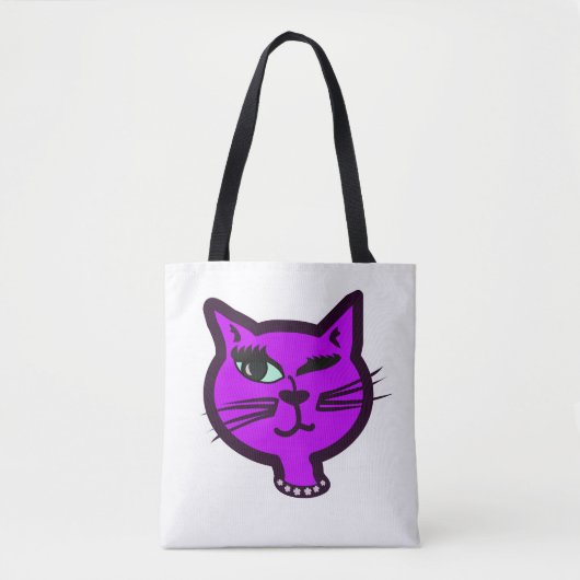 Winky Paarse Cartoon Cat Tote Bag (Voorkant)