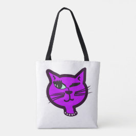 Winky Paarse Cartoon Cat Tote Bag