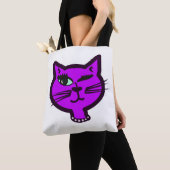 Winky Paarse Cartoon Cat Tote Bag (Dichtbij)