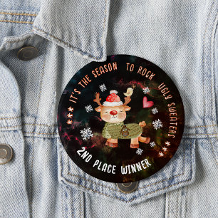 Winnaar 2e plaats lelijke trui wedstrijd - Rendier Ronde Button 4,0 Cm