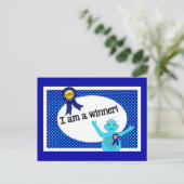 Winnaar Affirmaties Blauwe Turquoise Polka Dots Briefkaart (Staand voorkant)