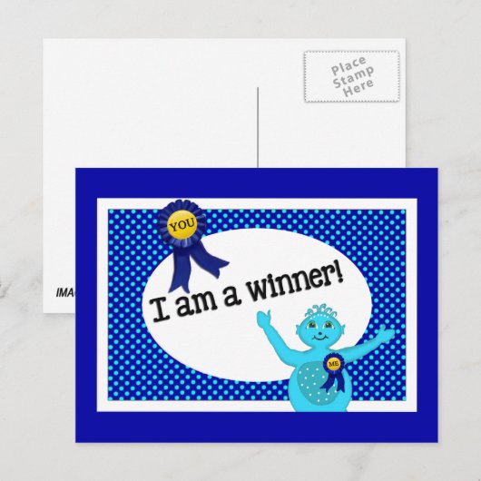 Winnaar Affirmaties Blauwe Turquoise Polka Dots Briefkaart (Voorkant / Achterkant)