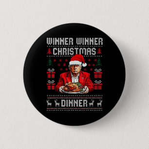Winnaar Kerstdiner Santa Trump Ugly Sw Ronde Button 5,7 Cm