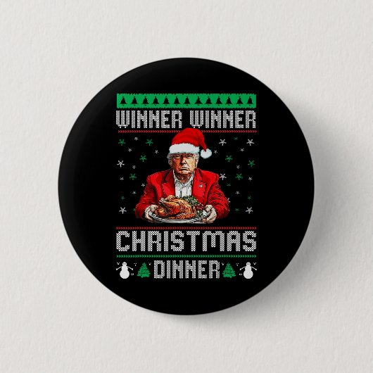Winnaar Kerstdiner Santa Trump Ugly Sw Ronde Button 5,7 Cm (Voorkant)