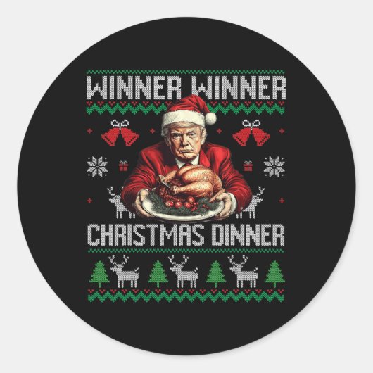 Winnaar Kerstdiner Santa Trump Ugly Sw Ronde Sticker (Voorkant)