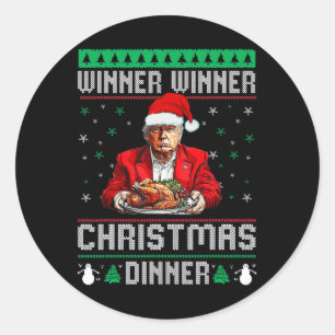 Winnaar Kerstdiner Santa Trump Ugly Sw Ronde Sticker