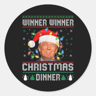 Winnaar Kerstdiner Santa Trump Ugly Sw Ronde Sticker