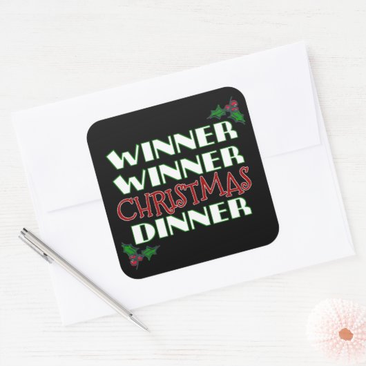 Winnaar kerstdiner vierkante sticker (Envelop)