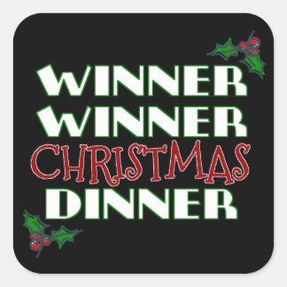 Winnaar kerstdiner vierkante sticker