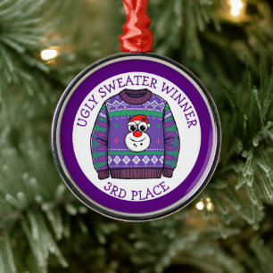 Winnaar lelijkste kersttrui derde plaats metalen ornament