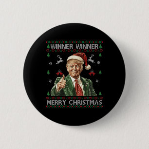 Winnaar Merry Christmas Trump Santa Ugly Swe Ronde Button 5,7 Cm