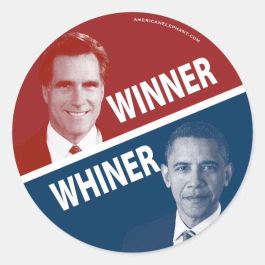 Winnaar of zeurpiet Romney vs Obama Ronde Sticker (Voorkant)