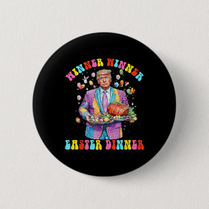 Winnaar Paasdiner President Trump Happy Ronde Button 5,7 Cm