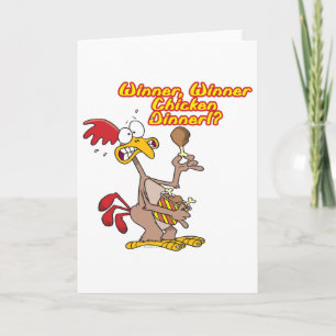 winnaar van het kippendiner irony humor kaart