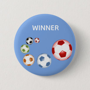 Winnaar Voetbalballen op Hemelblauw Ronde Button 5,7 Cm