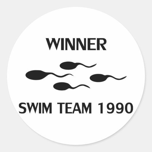 winnaar zwemteam 1990 pictogram ronde sticker (Voorkant)