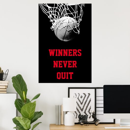 Winnaars houden het Basketball-Poster nooit af Poster (Thuiskantoor)