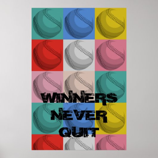 Winnaars Nooit stoppen met Inspirerend honkbal Pop Poster (Voorkant)