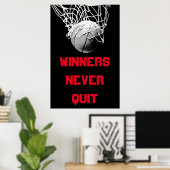 Winnaars Nooit stoppen met Motivatie Basketbal Pos Poster (Thuiskantoor)