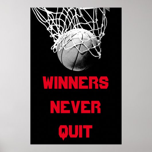 Winnaars Nooit stoppen met Motivatie Basketbal Pos Poster (Voorkant)