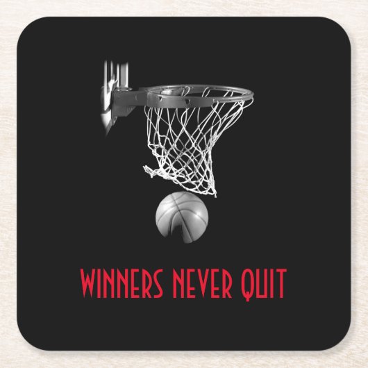 Winnaars stoppen nooit met basketbal kartonnen onderzetters (Voorkant)