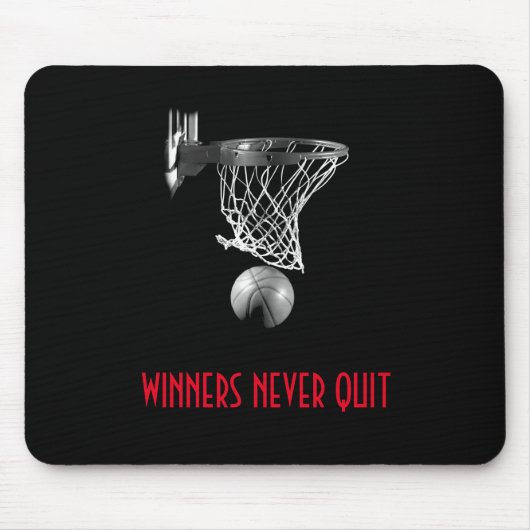 Winnaars stoppen nooit met basketbal muismat (Voorkant)