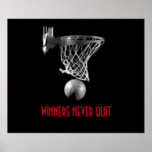 Winnaars stoppen nooit met basketbal poster