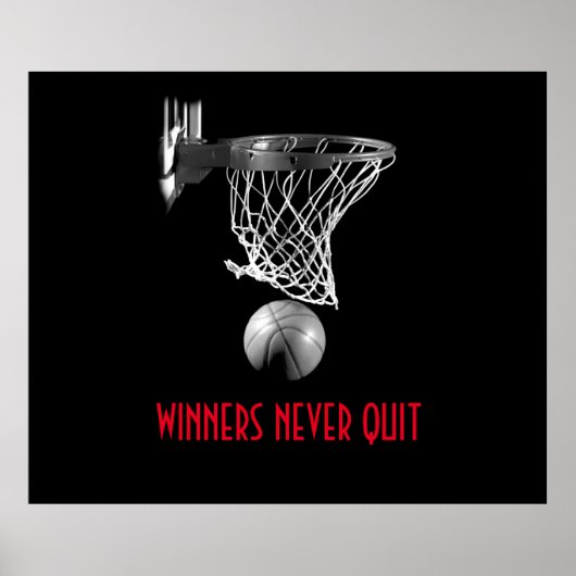 Winnaars stoppen nooit met basketbal poster (Voorkant)