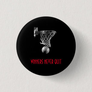 Winnaars stoppen nooit met basketbal ronde button 3,2 cm