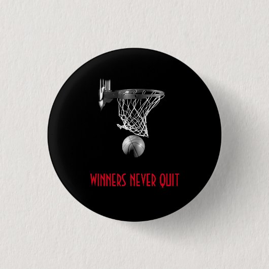 Winnaars stoppen nooit met basketbal ronde button 3,2 cm (Voorkant)