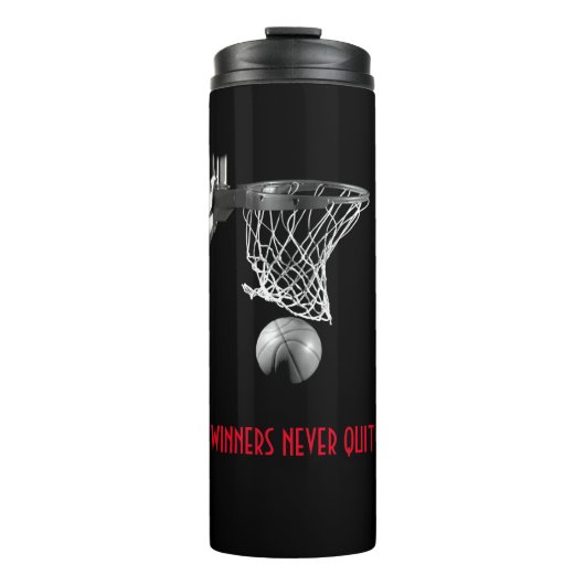 Winnaars stoppen nooit met basketbal thermosbeker (Voorkant)