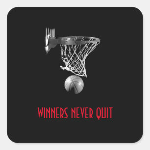 Winnaars stoppen nooit met basketbal vierkante sticker