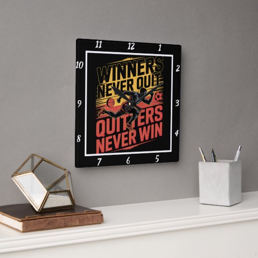 Winnaars stoppen nooit met voetballen vierkante klok (Kantoor)
