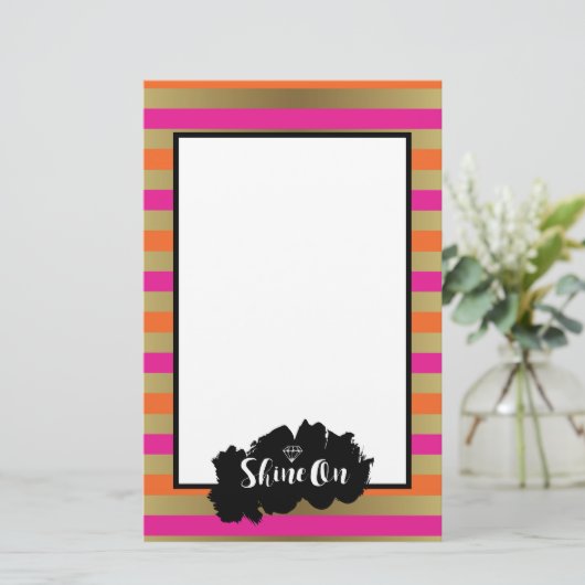 Winnen op roze Oranje en bruin goudstrip Briefpapier (Staand voorkant)