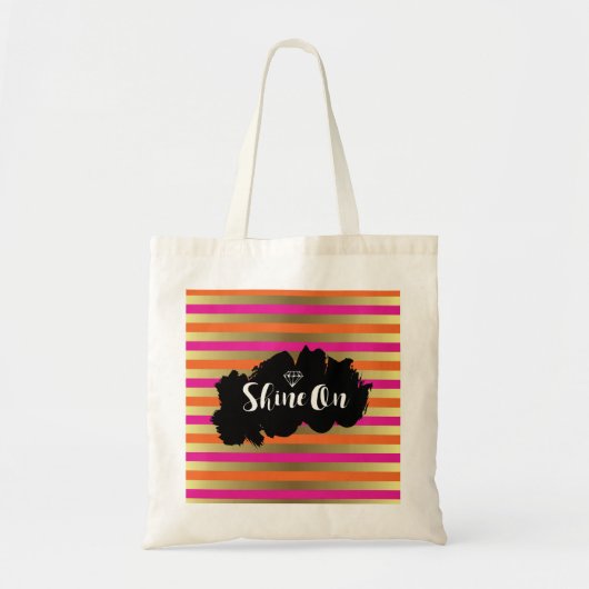 Winnen op roze, roze en faux gouden metalen streep tote bag (Voorkant)