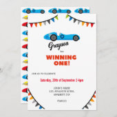 Winnen van een blauwe Race Car verjaardagsuitnodig Kaart (Voorkant / Achterkant)