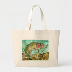 Winnend kunstwerk voor kinderen: forel grote tote bag
