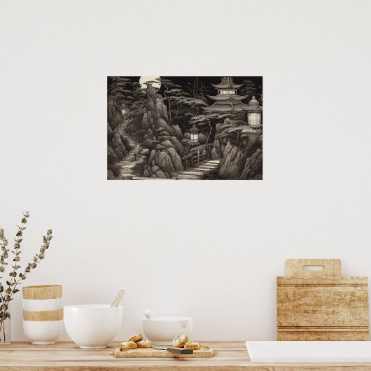 Winnend pad oude Chinese tempelbergen Poster (Keuken)