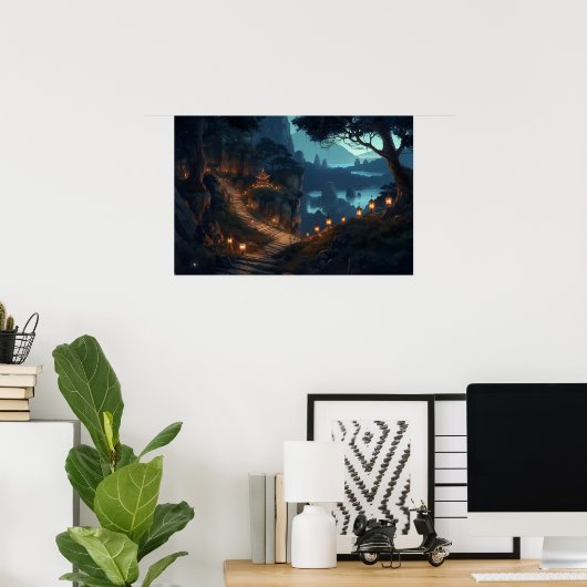 Winnende bergtrap naar de heilige tempel poster (Thuiskantoor)