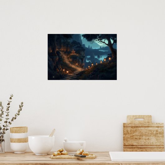 Winnende bergtrap naar de heilige tempel poster (Keuken)