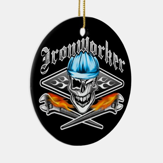 Winnende ijer Skull en Spud Wrenches 7 Blue Keramisch Ornament (Rechts)