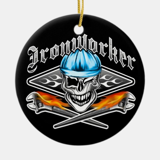 Winnende ijer Skull en Spud Wrenches 7 Blue Keramisch Ornament (Voorkant)