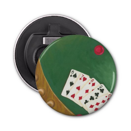 Winnende poker zes tot tien button flesopener (Voorkant)