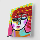 Winnende Red Haire Woman Abstracte Art Vierkante Klok (Hoek)