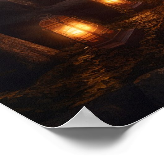 Winnende steenweg door bossen bij schemering poster (Hoek)