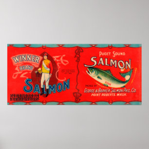 Winner Brand Salmon Label Poster