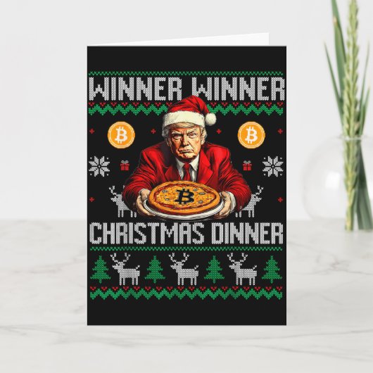 Winner Winner Bitcoin Dinner Santa Trump Ugly Swea Kaart (Voorkant)
