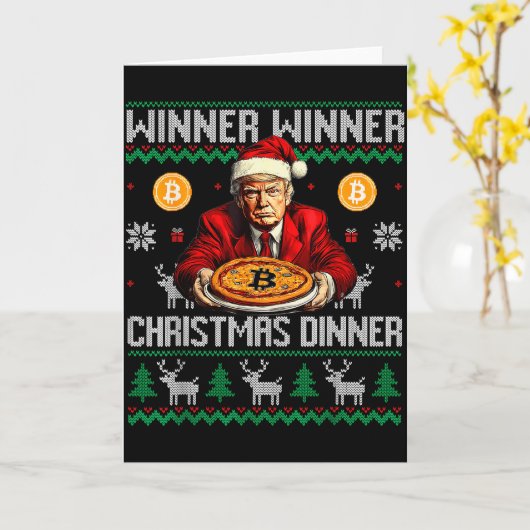 Winner Winner Bitcoin Dinner Santa Trump Ugly Swea Kaart (Gele Bloem)