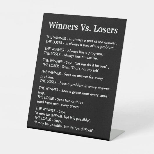 Winners Vs Losers Reclamebord Met Voetstuk (Voorkant)