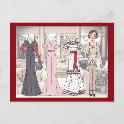 Winnie, Art Deco Lady Paper Doll uit 1936 Briefkaart (Voorkant)
